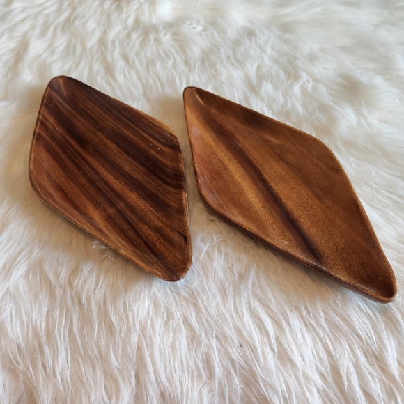 MCM Vintage Diamond Shaped Wood Bowl Trays